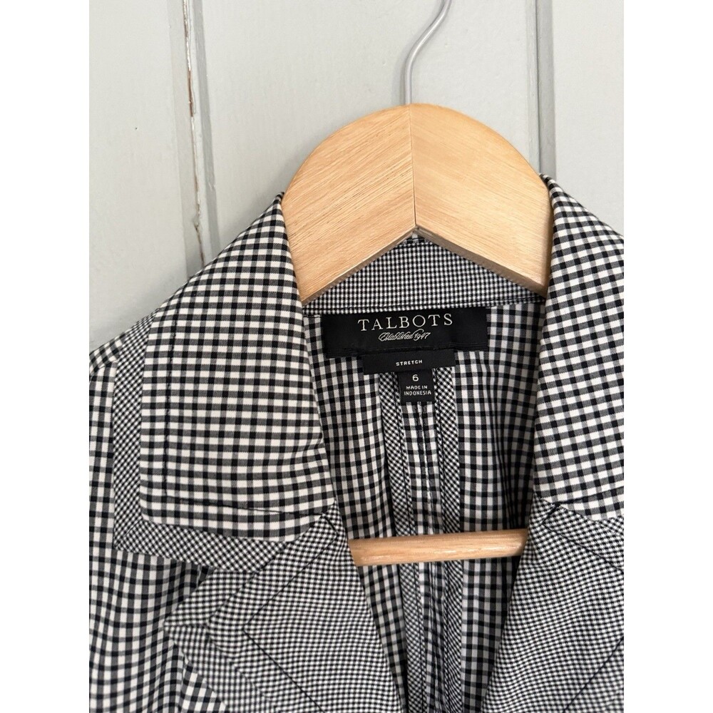 Talbots Gingham Blazer 6 Stretch Black White Cotton Poplin Sprint Summer - Picture 5 of 8